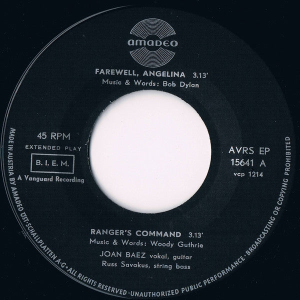 Joan Baez - Joan Baez Vinyl Singles EP Vinyl Goed / Hoes Generic