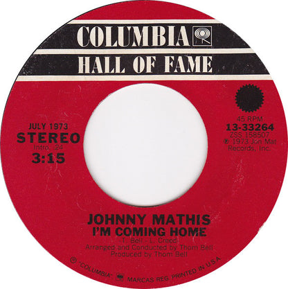 Johnny Mathis - I'm Coming Home Vinyl Singles Vinyl Very Good (VG) <br> Hoes Good Plus (G+)