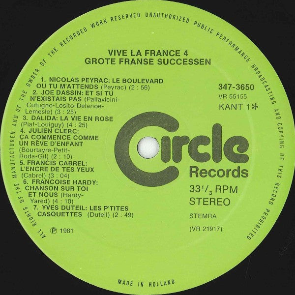 Various - Vive La France 4 -Grote Franse Successen (LP) Vinyl LP Dubbel Vinyl Very Good (VG) <br> Hoes Good Plus (G+)