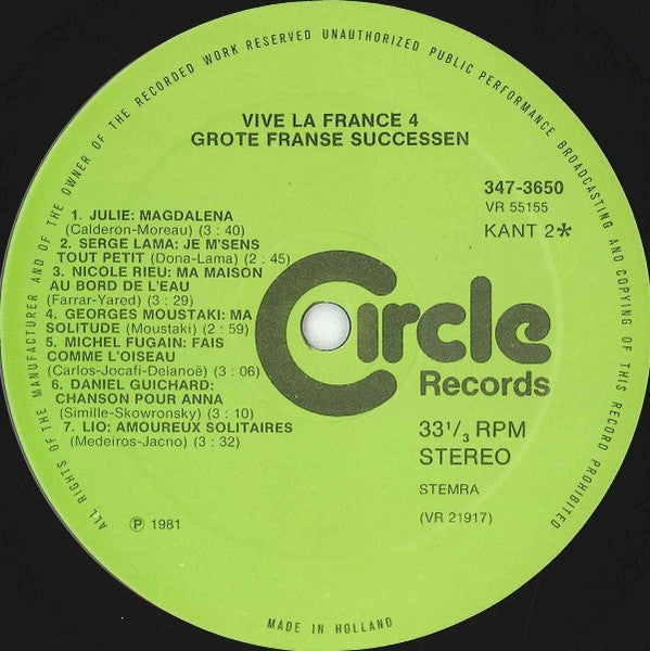 Various - Vive La France 4 -Grote Franse Successen (LP) Vinyl LP Dubbel Vinyl Very Good (VG) <br> Hoes Good Plus (G+)