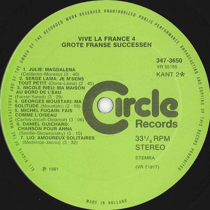 Various - Vive La France 4 -Grote Franse Successen (LP) Vinyl LP Dubbel Vinyl Very Good (VG) <br> Hoes Good Plus (G+)