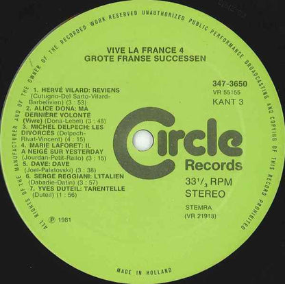 Various - Vive La France 4 -Grote Franse Successen (LP) Vinyl LP Dubbel Vinyl Very Good (VG) <br> Hoes Good Plus (G+)