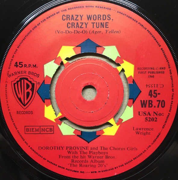 Dorothy Provine And The Roaring **'s The Girls - Crazy Words, Crazy Tune Vinyl Singles Vinyl Very Good (VG) <br> Hoes Good Plus (G+)