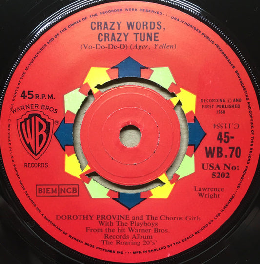 Dorothy Provine And The Roaring **'s The Girls - Crazy Words, Crazy Tune Vinyl Singles Vinyl Very Good (VG) <br> Hoes Good Plus (G+)
