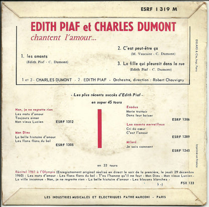 Edith Piaf et Charles Dumont - Chantent L'amour Vinyl Singles Vinyl (VG) <br> Hoes (G+)