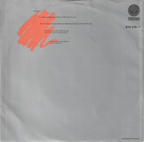 Genesis - Mama Vinyl Singles Vinyl Very Good (VG) <br> Hoes Good Plus (G+)