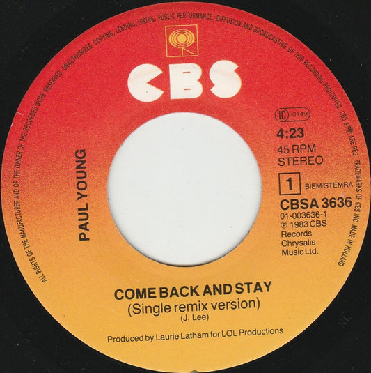 Paul Young - Come Back And Stay (Single Remix Version)