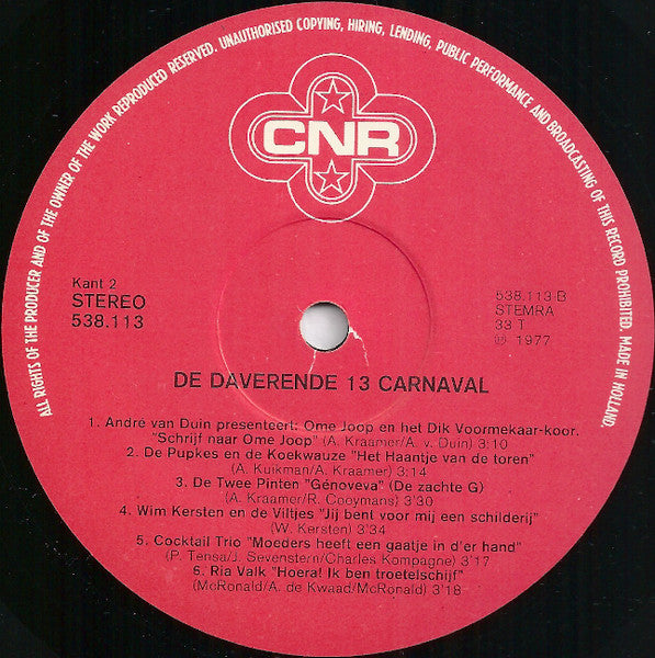 Various - De Daverende Dertien Carnaval (LP) Vinyl LP Vinyl Zeer Goed / Hoesje Goed "VINYLSINGLES.NL"