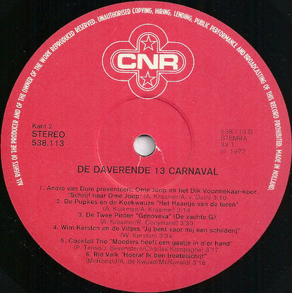 Various - De Daverende Dertien Carnaval (LP) Vinyl LP Vinyl Zeer Goed / Hoesje Goed "VINYLSINGLES.NL"