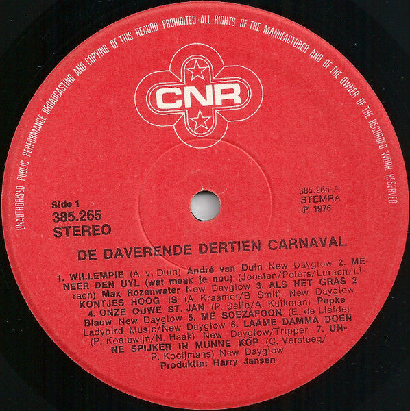 Various - De Daverende Dertien Carnaval (LP) Vinyl LP Vinyl Zeer Goed / Hoesje Goed "VINYLSINGLES.NL"