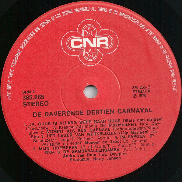 Various - De Daverende Dertien Carnaval (LP) Vinyl LP Vinyl Zeer Goed / Hoesje Goed "VINYLSINGLES.NL"