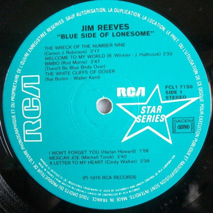 Jim Reeves - Blue Side Of Lonesome (LP) Vinyl LP Vinyl Very Good (VG) <br> Hoes Good Plus (G+)