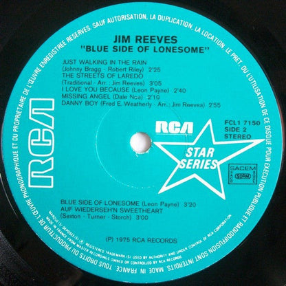Jim Reeves - Blue Side Of Lonesome (LP) Vinyl LP Vinyl Very Good (VG) <br> Hoes Good Plus (G+)