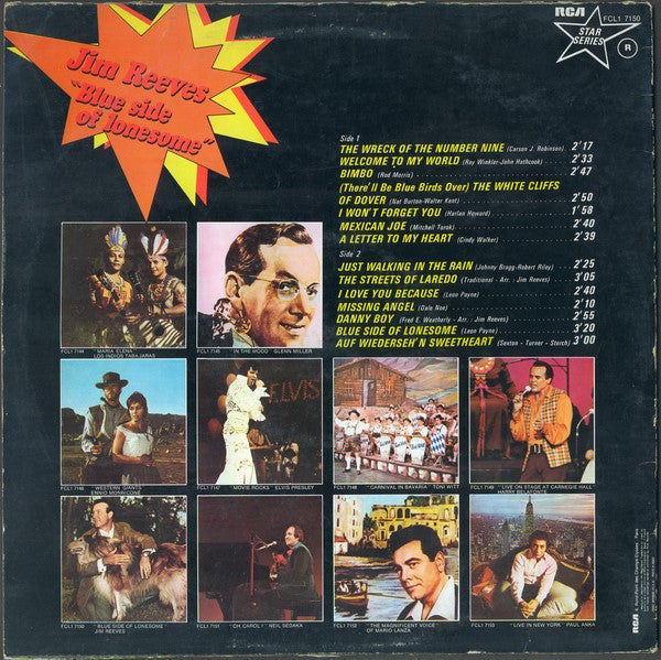 Jim Reeves - Blue Side Of Lonesome (LP) Vinyl LP Vinyl Very Good (VG) <br> Hoes Good Plus (G+)