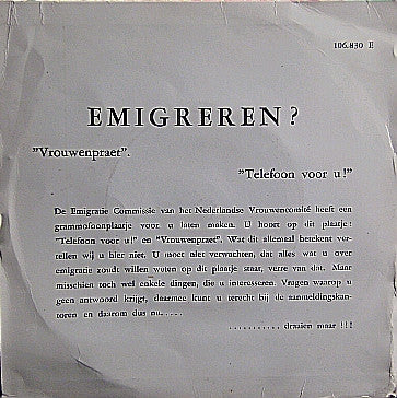 Emigratiecommissie Van Het Nederlandse Vrouwencomité - Emigratie (Emigreren?) 35171 Vinyl Singles Goede Staat