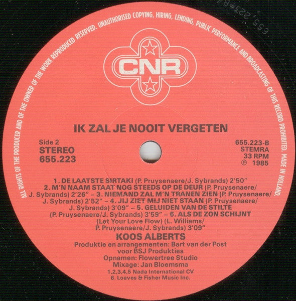 Koos Alberts - Ik Zal Je Nooit Vergeten (LP) 50332 Vinyl LP VINYLSINGLES.NL