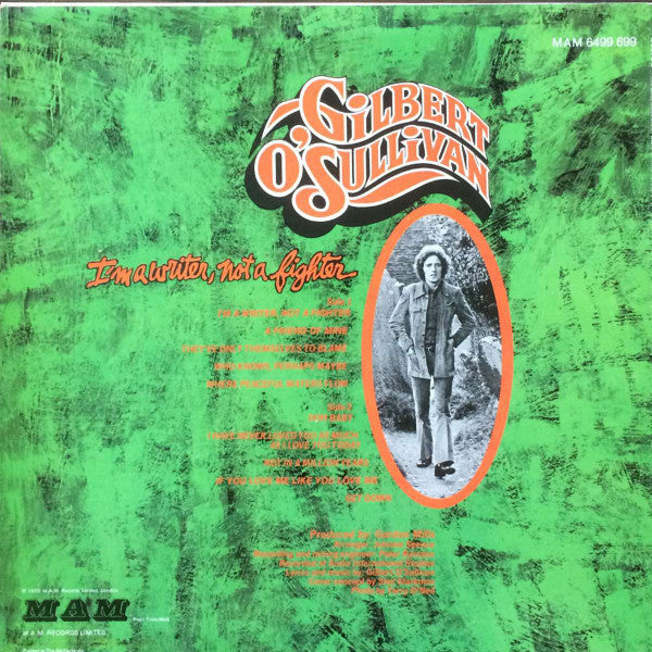 Gilbert O'Sullivan - I'm A Writer, Not A Fighter (LP) Vinyl LP Vinyl Very Good (VG) <br> Hoes Good Plus (G+)