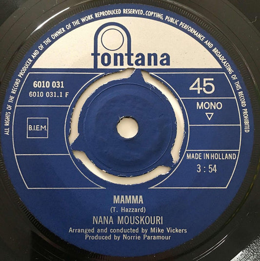 Nana Mouskouri - Mamma Vinyl Singles Vinyl (VG) <br> Hoes Generic
