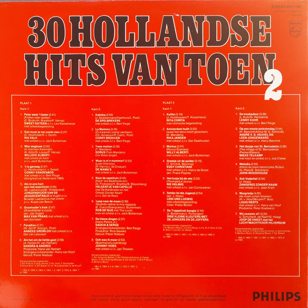 Various - 30 Hollandse Hits Van Toen 2 (LP) Vinyl LP Vinyl Very Good (VG) <br> Hoes Good Plus (G+)