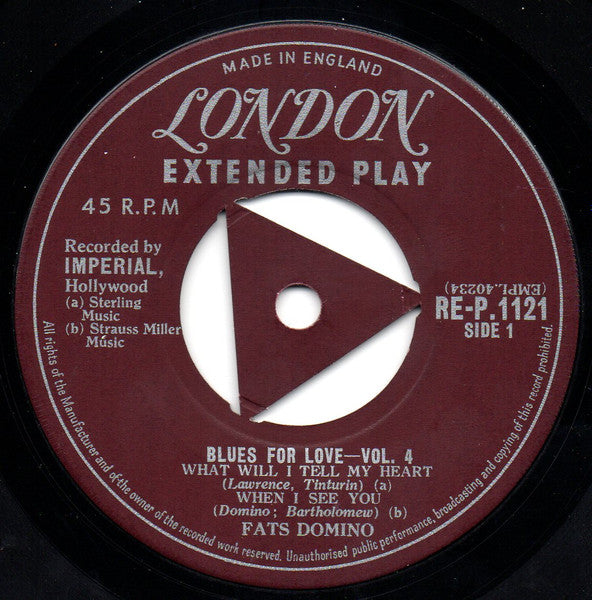 Fats Domino - Blues For Love Volume * Vinyl Singles EP Vinyl Very Good (VG) <br> Hoes Generic