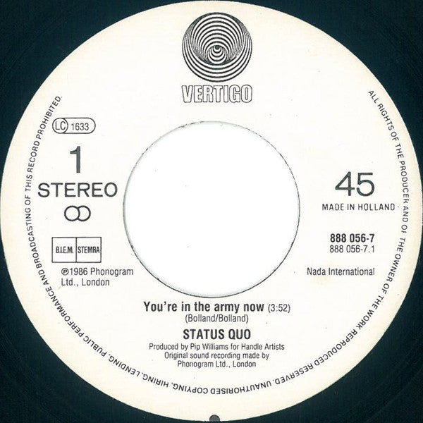 Status Quo - In The Army Now Vinyl Singles Vinyl Very Good (VG) <br> Hoes Generic