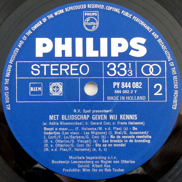 Adele Bloemendaal Frans Halsema Gerard Cox - Met Blijdschap Geven Wij Kennis (LP) 42120