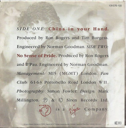 T'Pau - China In Your Hand Vinyl Singles Vinyl Very Good (VG) <br> Hoes Good Plus (G+)