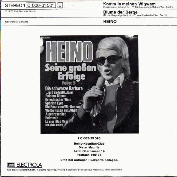 Heino - Komm In Meinen Wigwam 37686 Vinyl Singles Goede Staat