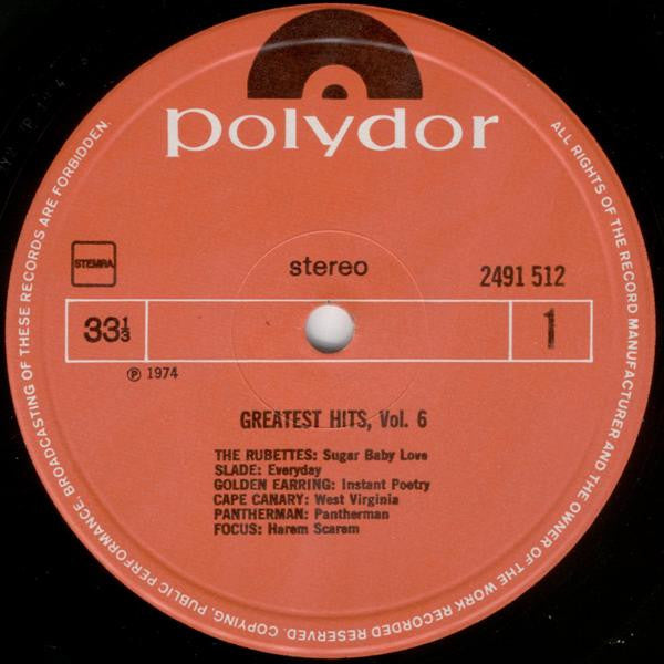Various - Greatest Hits Vol. 6 (LP) Vinyl LP Vinyl Very Good (VG) <br> Hoes Good Plus (G+)