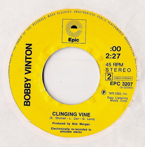 Bobby Vinton - I Can't Believe That It's All Over Vinyl Singles Vinyl Very Good (VG) <br> Hoes Generic