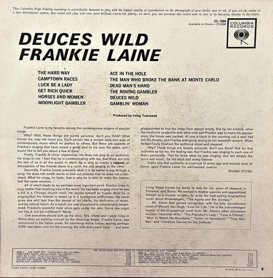 Frankie Laine - Deuces Wild (LP) Vinyl LP Vinyl Very Good (VG) <br> Hoes Good Plus (G+)