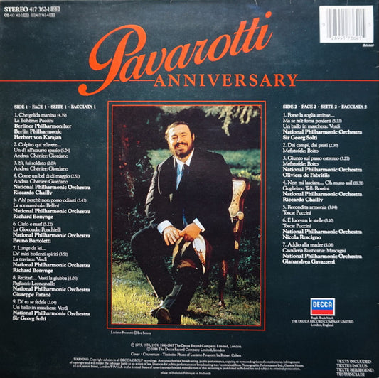 Luciano Pavarotti - Anniversary (LP) Vinyl LP Vinyl Zeer Goed / Hoesje Goed "VINYLSINGLES.NL"