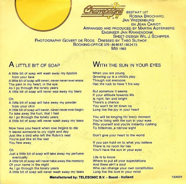 Champagne - A Little Bit Of Soap Vinyl Singles Vinyl Very Good (VG) <br> Hoes Good Plus (G+)