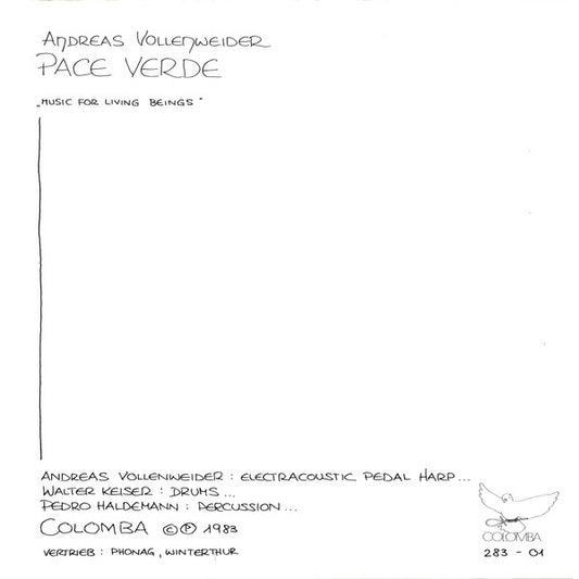 Andreas Vollenweider - Pace Verde Vinyl Singles Vinyl Very Good (VG) <br> Hoes Good Plus (G+)