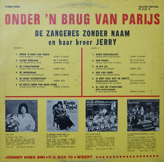 Zangeres Zonder Naam - Onder 'n Brug Van Parijs (LP) Vinyl LP Vinyl Zeer Goed / Hoesje Goed "VINYLSINGLES.NL"