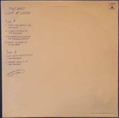 Who - Live At Leeds (LP) Vinyl LP Vinyl Very Good (VG) <br> Hoes Good Plus (G+)