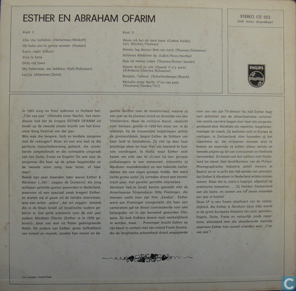 Esther & Abi Ofarim - Ester En Abraham Ofarim (LP) Vinyl LP Vinyl Very Good (VG) <br> Hoes Good Plus (G+)