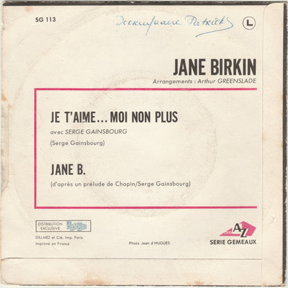 Jane Birkin - Je T'aime... Moi Non Plus 42708 Vinyl Singles Vinyl Very Good (VG) <br> Hoes Good Plus (G+)