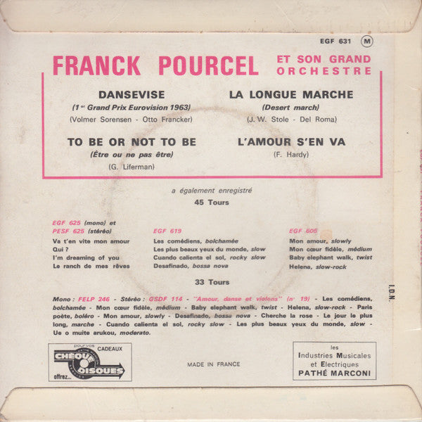 Franck Pourcel Et Son Grand Orchestre - Dansevise (*er Grand Prix Eurovision) Vinyl Singles EP Vinyl Very Good (VG) <br> Hoes Good Plus (G+)