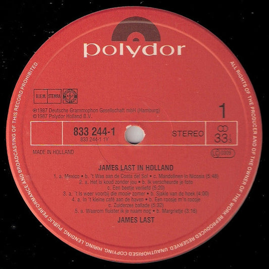 James Last - In Holland (LP) Vinyl LP Vinyl Zeer Goed / Hoesje Goed "VINYLSINGLES.NL"