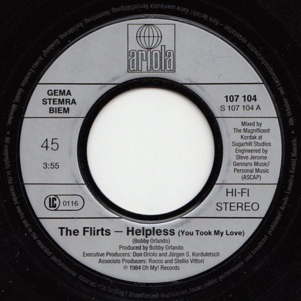 Flirts - Helpless (You Took My Love) Vinyl Singles Vinyl Very Good (VG) <br> Hoes Generic