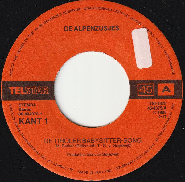 Alpenzusjes & Trio Kwatsch - De Tiroler Babysitter Song 34345 Vinyl Singles Goede Staat