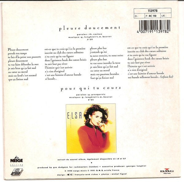 Elsa - Pleure Doucement Vinyl Singles Vinyl Very Good (VG) <br> Hoes Good Plus (G+)