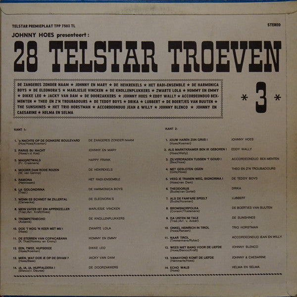 Johnny Hoes - Johnny Hoes Presenteert: 28 Telstar Troeven 3 (LP) Vinyl LP Vinyl Zeer Goed / Hoesje Goed "VINYLSINGLES.NL"