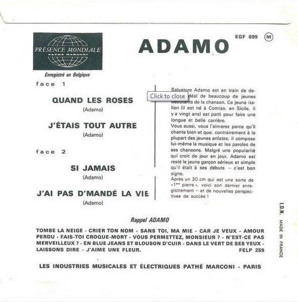 Adamo - Quand Les Roses (EP) 38452 Vinyl Singles VINYLSINGLES.NL