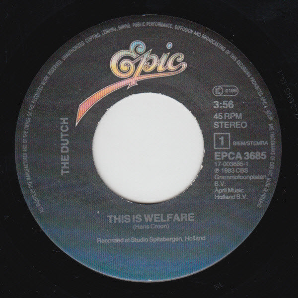 Dutch - This Is Welfare Vinyl Singles Vinyl Goed / Hoes Sticker