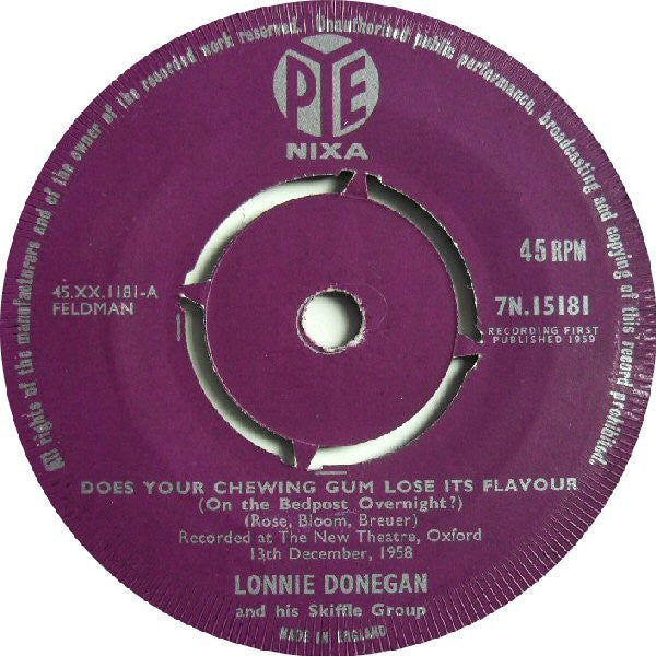 Lonnie Donegan's Skiffle Group - Does Your Chewing Gum Lose It's Flavour Vinyl Singles Vinyl Very Good (VG) <br> Hoes Generic