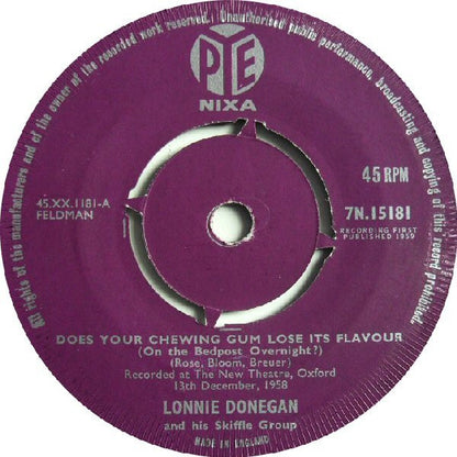 Lonnie Donegan's Skiffle Group - Does Your Chewing Gum Lose It's Flavour Vinyl Singles Vinyl Very Good (VG) <br> Hoes Generic