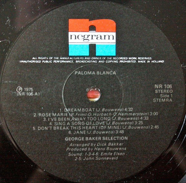 George Baker Selection - Paloma Blanca (LP) Vinyl LP Vinyl Very Good (VG) <br> Hoes Good Plus (G+)