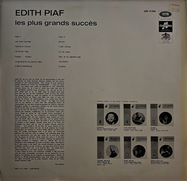Edith Piaf - Les Plus Grands Succès (LP) Vinyl LP Vinyl Very Good (VG) <br> Hoes Good Plus (G+)